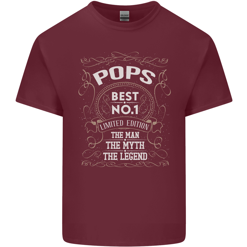 Father's Day No 1 Pops Man Myth Legend Mens Cotton T-Shirt Tee Top Maroon