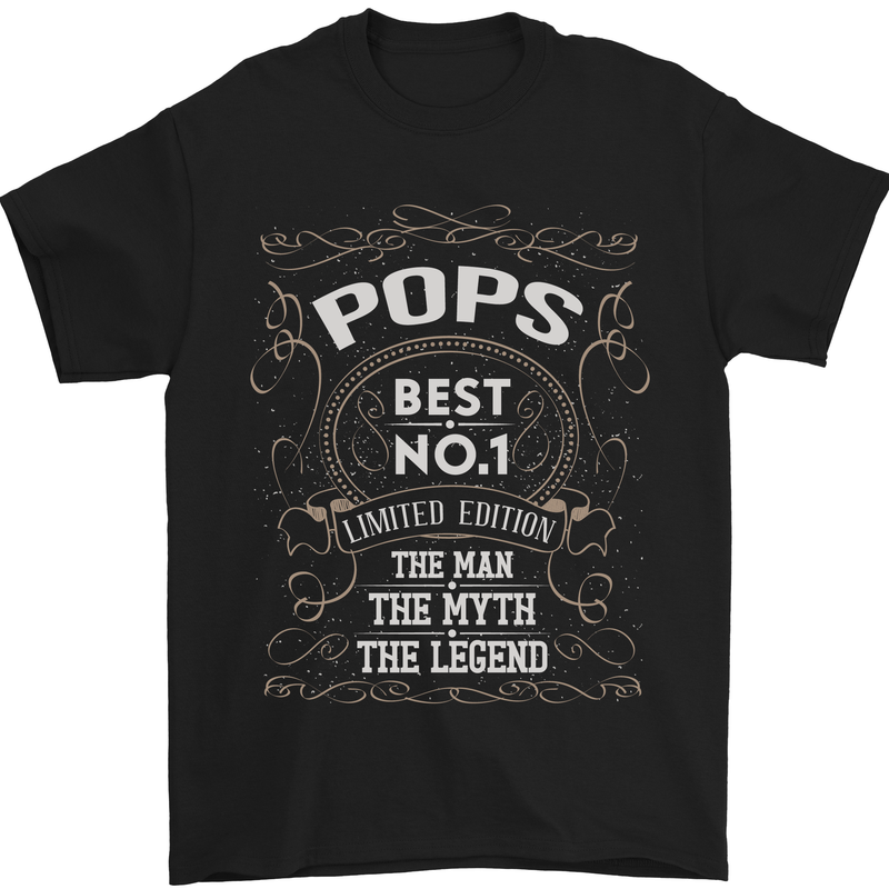 Father's Day No 1 Pops Man Myth Legend Mens T-Shirt Cotton Gildan Black