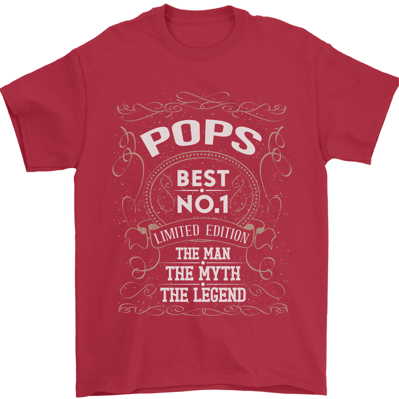 Father's Day No 1 Pops Man Myth Legend Mens T-Shirt Cotton Gildan Red