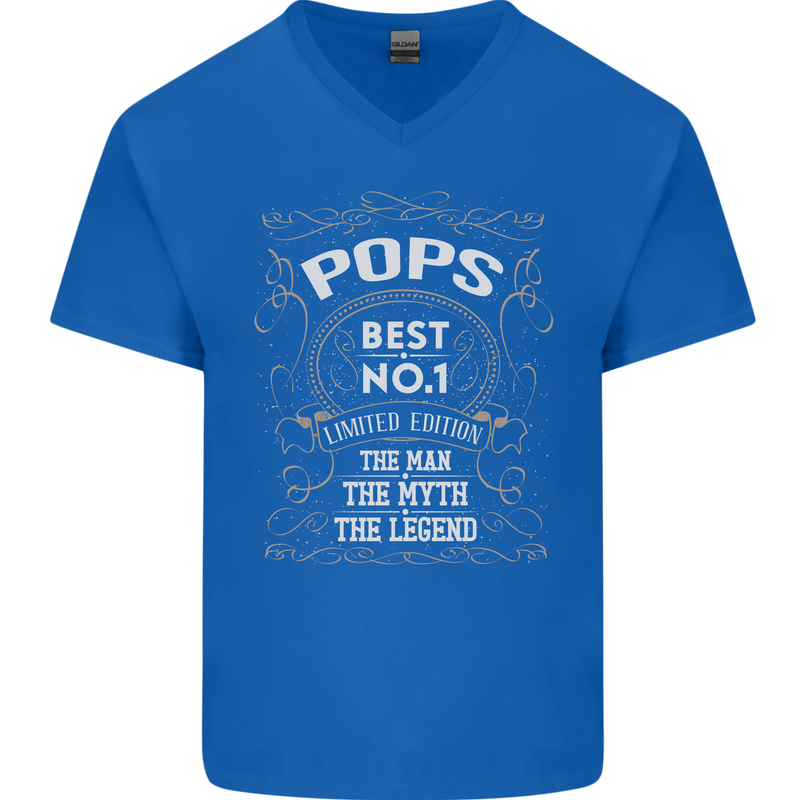 Father's Day No 1 Pops Man Myth Legend Mens V-Neck Cotton T-Shirt Royal Blue