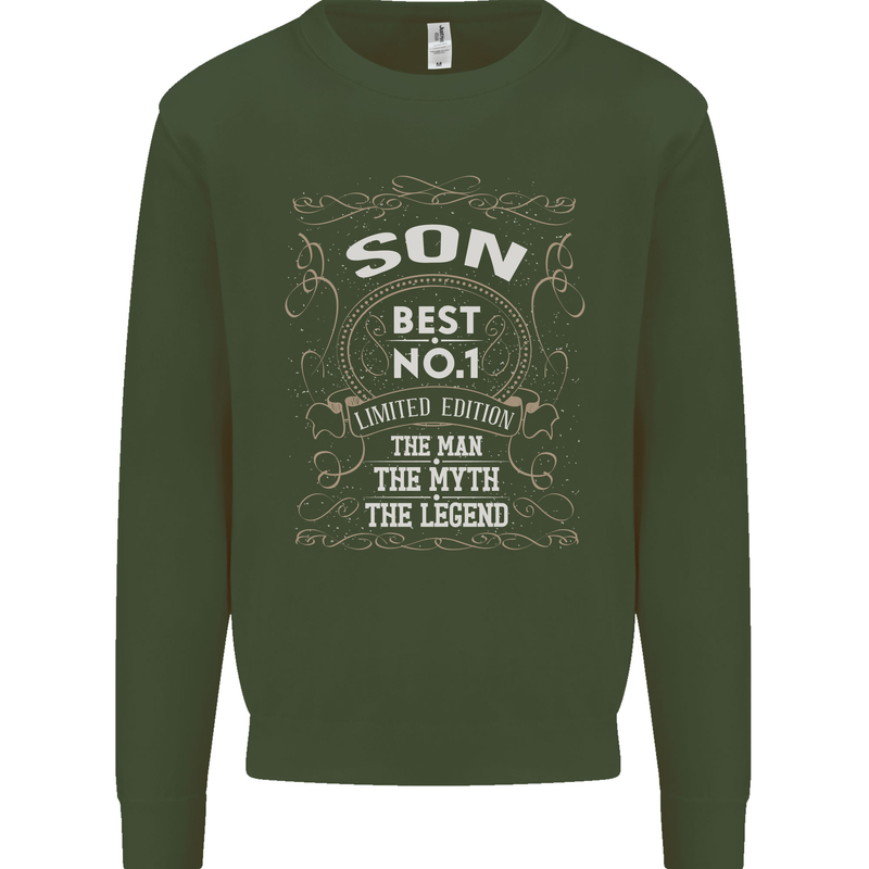 Father's Day No 1 Son Man Myth Legend Funny Kids Sweatshirt Jumper Forest Green