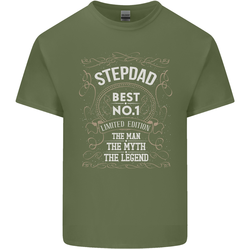 Father's Day No 1 Stepdad Step Dad Funny Mens Cotton T-Shirt Tee Top Military Green