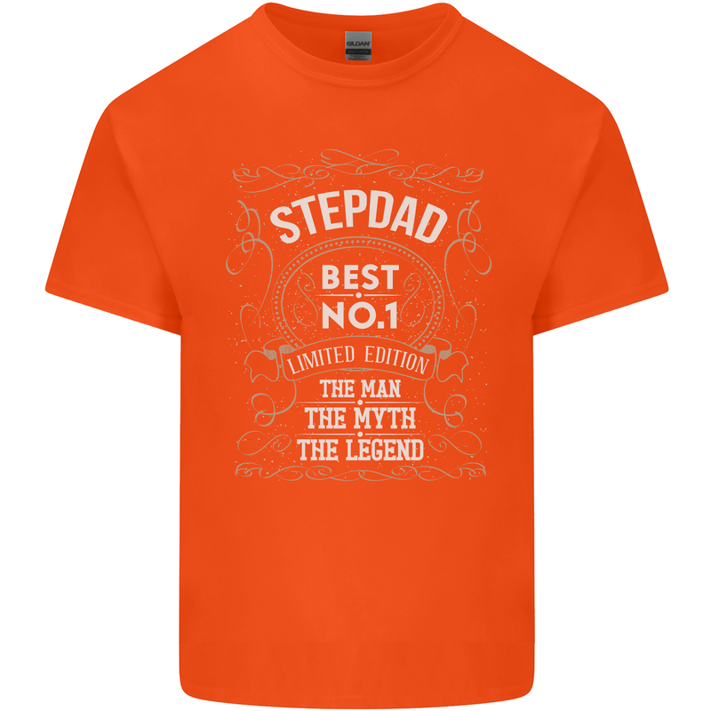 Father's Day No 1 Stepdad Step Dad Funny Mens Cotton T-Shirt Tee Top Orange