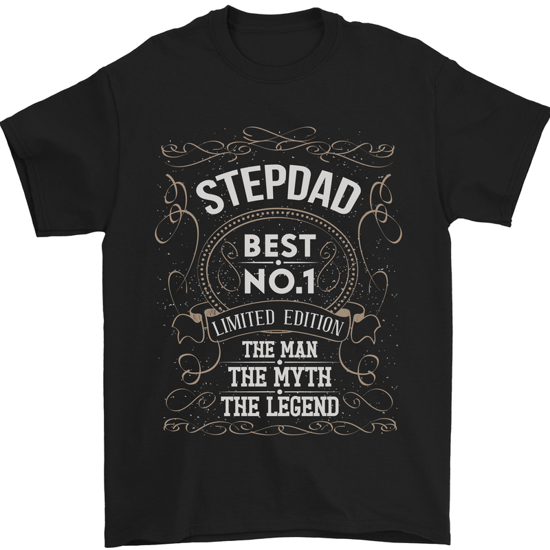 Father's Day No 1 Stepdad Step Dad Funny Mens T-Shirt Cotton Gildan Black