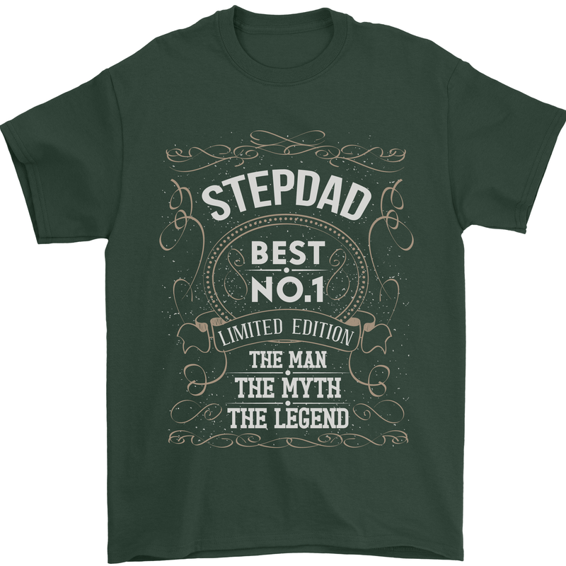 Father's Day No 1 Stepdad Step Dad Funny Mens T-Shirt Cotton Gildan Forest Green