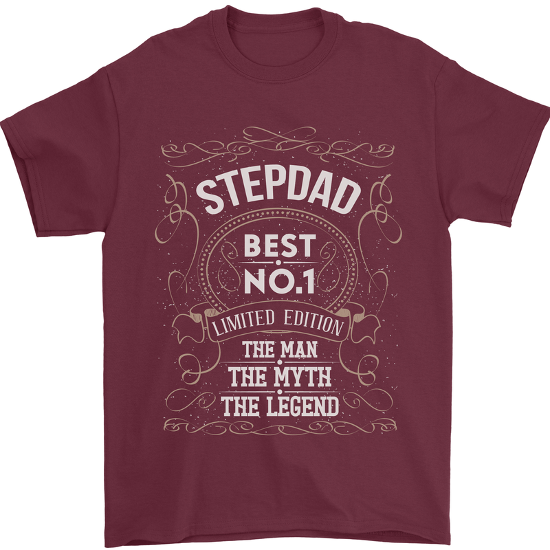 Father's Day No 1 Stepdad Step Dad Funny Mens T-Shirt Cotton Gildan Maroon