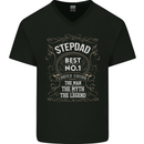 Father's Day No 1 Stepdad Step Dad Funny Mens V-Neck Cotton T-Shirt Black