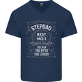 Father's Day No 1 Stepdad Step Dad Funny Mens V-Neck Cotton T-Shirt Navy Blue
