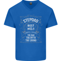 Father's Day No 1 Stepdad Step Dad Funny Mens V-Neck Cotton T-Shirt Royal Blue