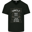 Father's Day No 1 Uncle Man Myth Legend Mens V-Neck Cotton T-Shirt Black