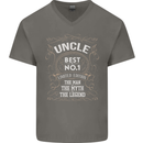 Father's Day No 1 Uncle Man Myth Legend Mens V-Neck Cotton T-Shirt Charcoal