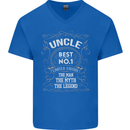 Father's Day No 1 Uncle Man Myth Legend Mens V-Neck Cotton T-Shirt Royal Blue