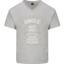 Father's Day No 1 Uncle Man Myth Legend Mens V-Neck Cotton T-Shirt Sports Grey