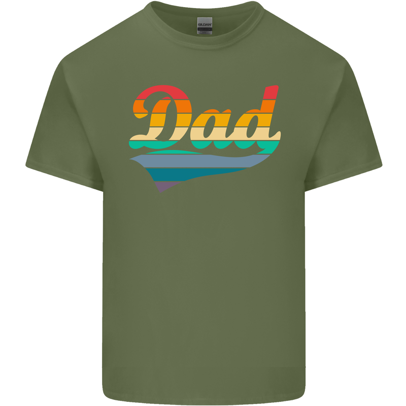 Father's Day Retro Dad Swoosh Mens Cotton T-Shirt Tee Top Military Green