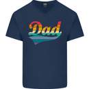 Father's Day Retro Dad Swoosh Mens V-Neck Cotton T-Shirt Navy Blue