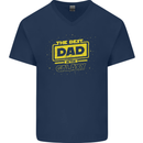 Father's Day The Best Dad in the Galaxy Mens V-Neck Cotton T-Shirt Navy Blue
