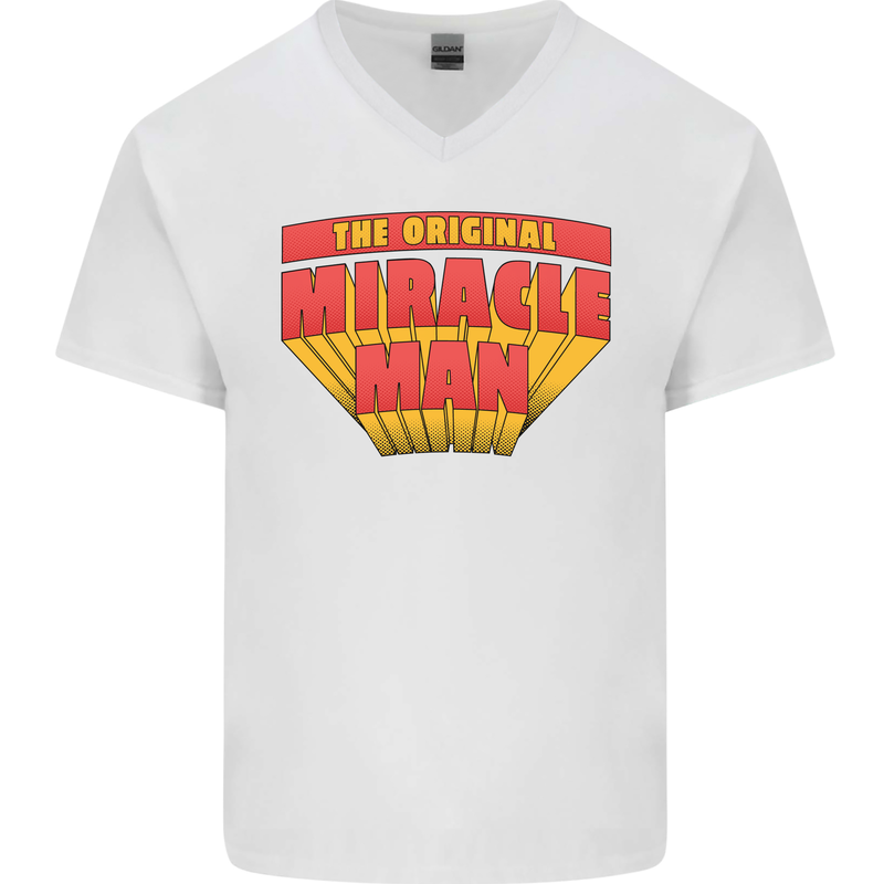 Father's Day The Original Miracle Man Mens V-Neck Cotton T-Shirt White
