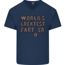 Father's Day World's Greatest Farter Funny Mens V-Neck Cotton T-Shirt Navy Blue