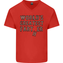 Father's Day World's Greatest Farter Funny Mens V-Neck Cotton T-Shirt Red