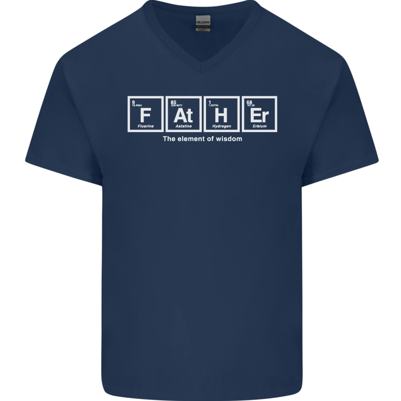 Father's Day the Element of Wisdom Dad Mens V-Neck Cotton T-Shirt Navy Blue