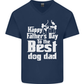 Fathers Day Best Dog Dad Funny Mens V-Neck Cotton T-Shirt Navy Blue