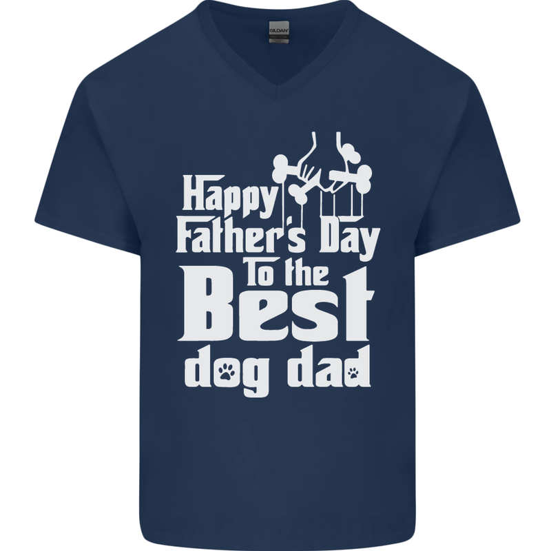 Fathers Day Best Dog Dad Funny Mens V-Neck Cotton T-Shirt Navy Blue