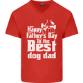 Fathers Day Best Dog Dad Funny Mens V-Neck Cotton T-Shirt Red