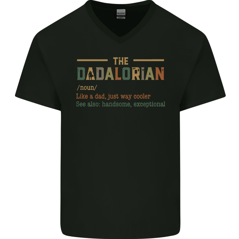 Fathers Day Dadalorian Funny Dad Daddy Mens V-Neck Cotton T-Shirt Black