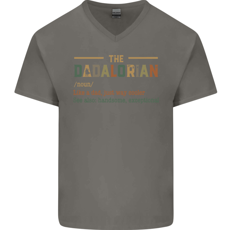 Fathers Day Dadalorian Funny Dad Daddy Mens V-Neck Cotton T-Shirt Charcoal