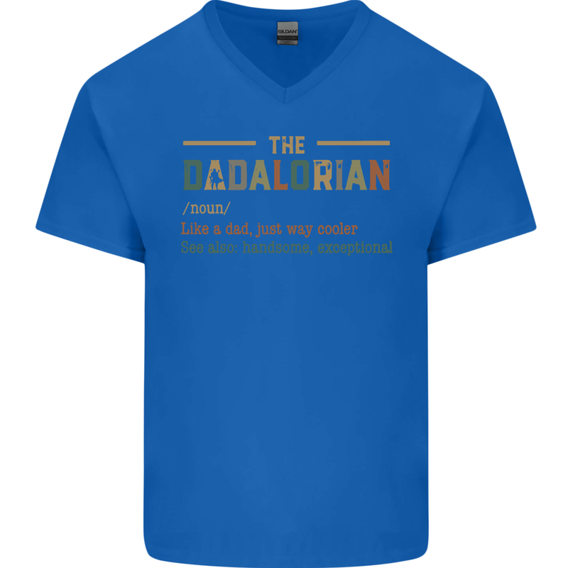 Fathers Day Dadalorian Funny Dad Daddy Mens V-Neck Cotton T-Shirt Royal Blue
