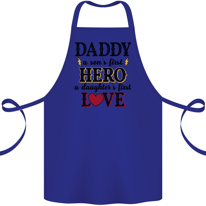 Fathers Day Daughter Love Son Hero Dad Cotton Apron 100% Organic Royal Blue