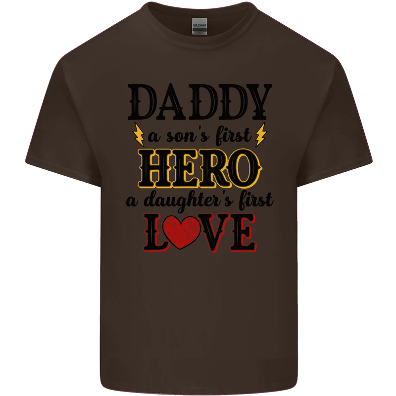 Fathers Day Daughter Love Son Hero Dad Mens Cotton T-Shirt Tee Top Dark Chocolate