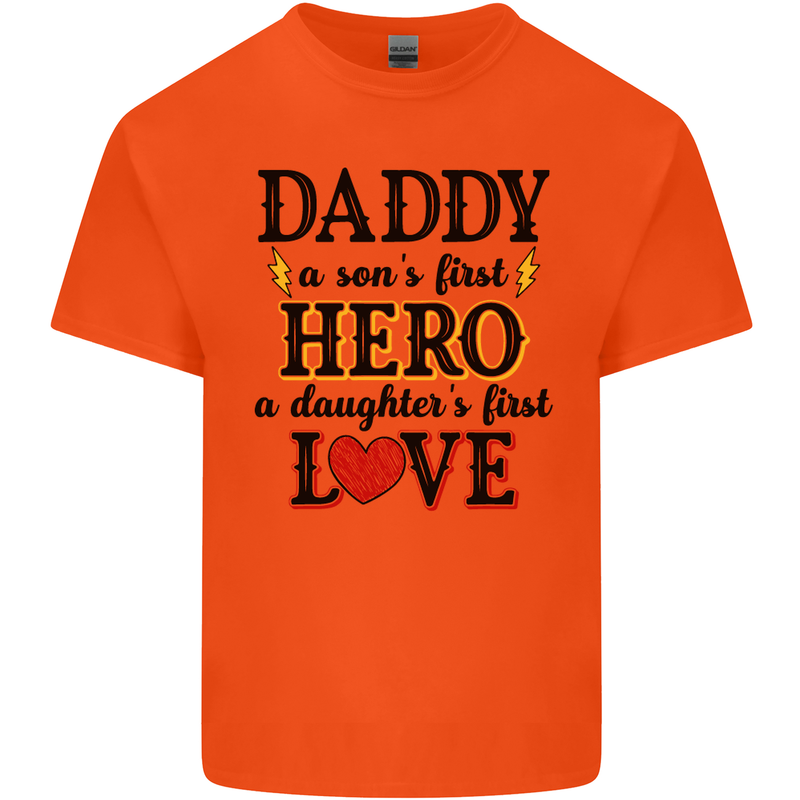 Fathers Day Daughter Love Son Hero Dad Mens Cotton T-Shirt Tee Top Orange