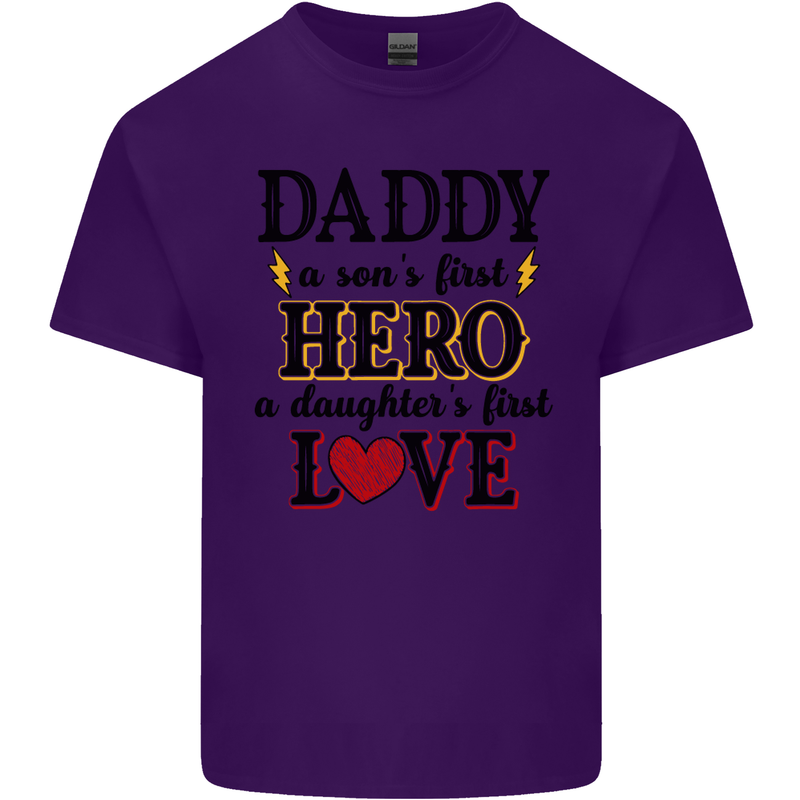 Fathers Day Daughter Love Son Hero Dad Mens Cotton T-Shirt Tee Top Purple