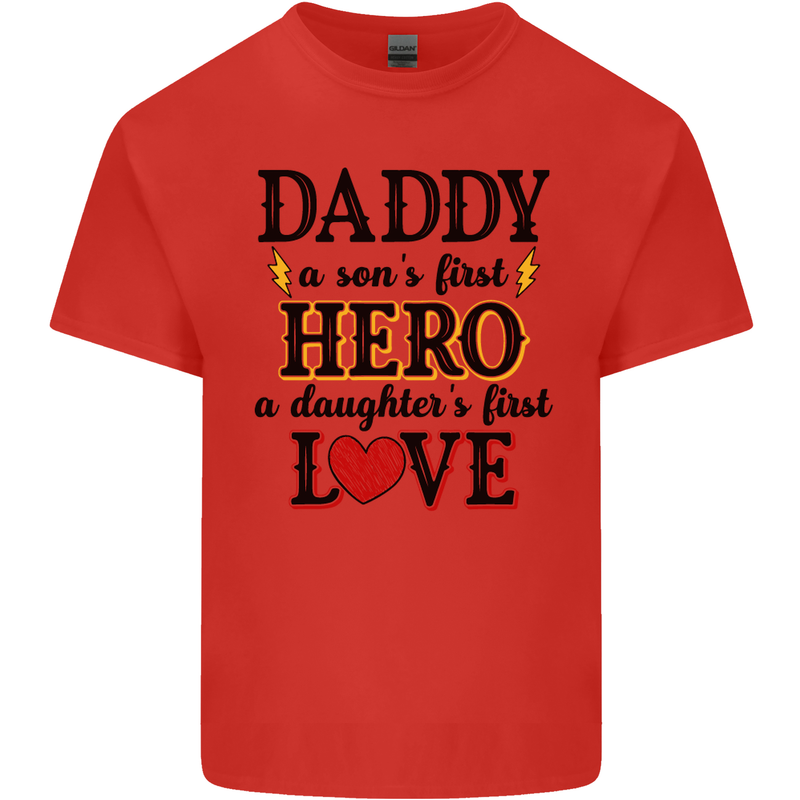 Fathers Day Daughter Love Son Hero Dad Mens Cotton T-Shirt Tee Top Red