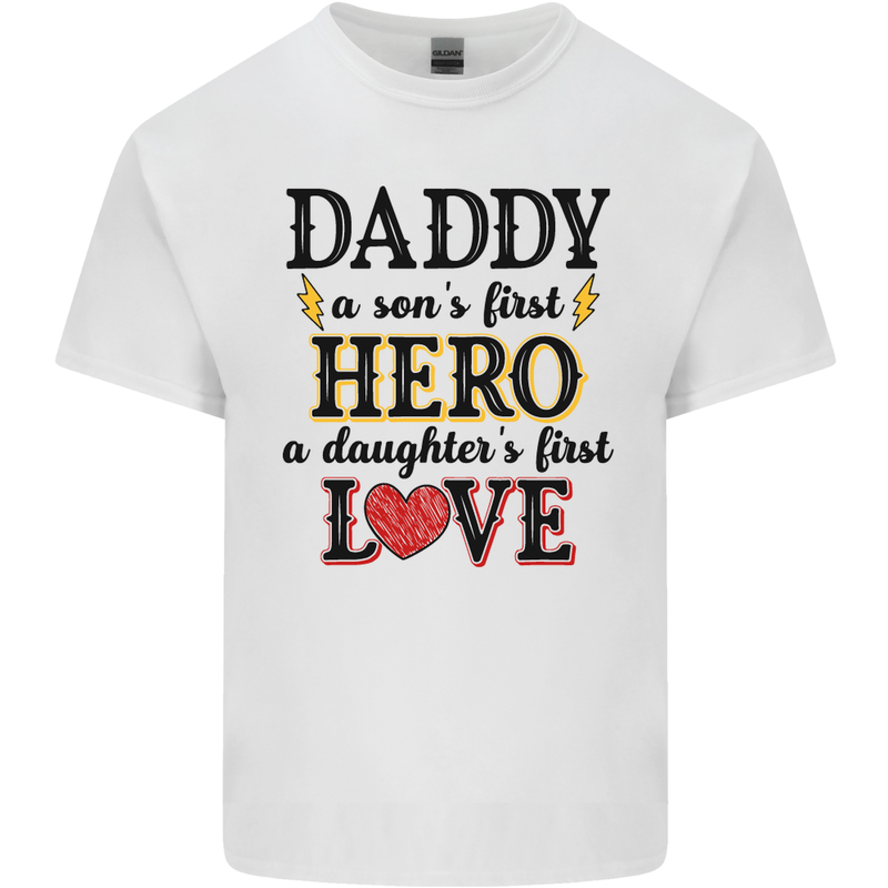 Fathers Day Daughter Love Son Hero Dad Mens Cotton T-Shirt Tee Top White