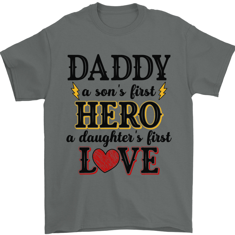 Fathers Day Daughter Love Son Hero Dad Mens T-Shirt Cotton Gildan Charcoal