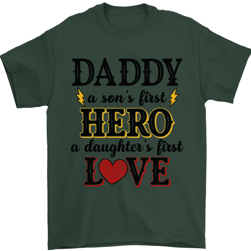 Fathers Day Daughter Love Son Hero Dad Mens T-Shirt Cotton Gildan Forest Green