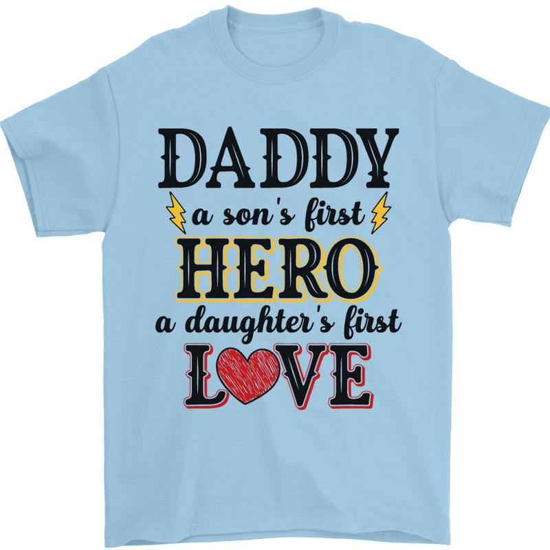 Fathers Day Daughter Love Son Hero Dad Mens T-Shirt Cotton Gildan Light Blue