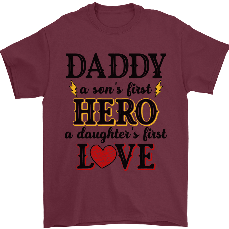 Fathers Day Daughter Love Son Hero Dad Mens T-Shirt Cotton Gildan Maroon