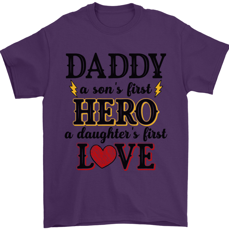 Fathers Day Daughter Love Son Hero Dad Mens T-Shirt Cotton Gildan Purple