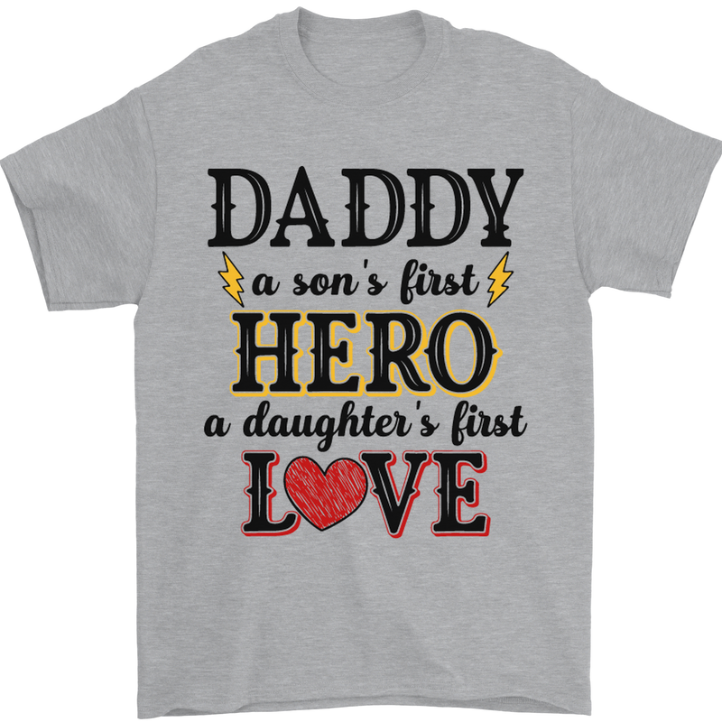 Fathers Day Daughter Love Son Hero Dad Mens T-Shirt Cotton Gildan Sports Grey