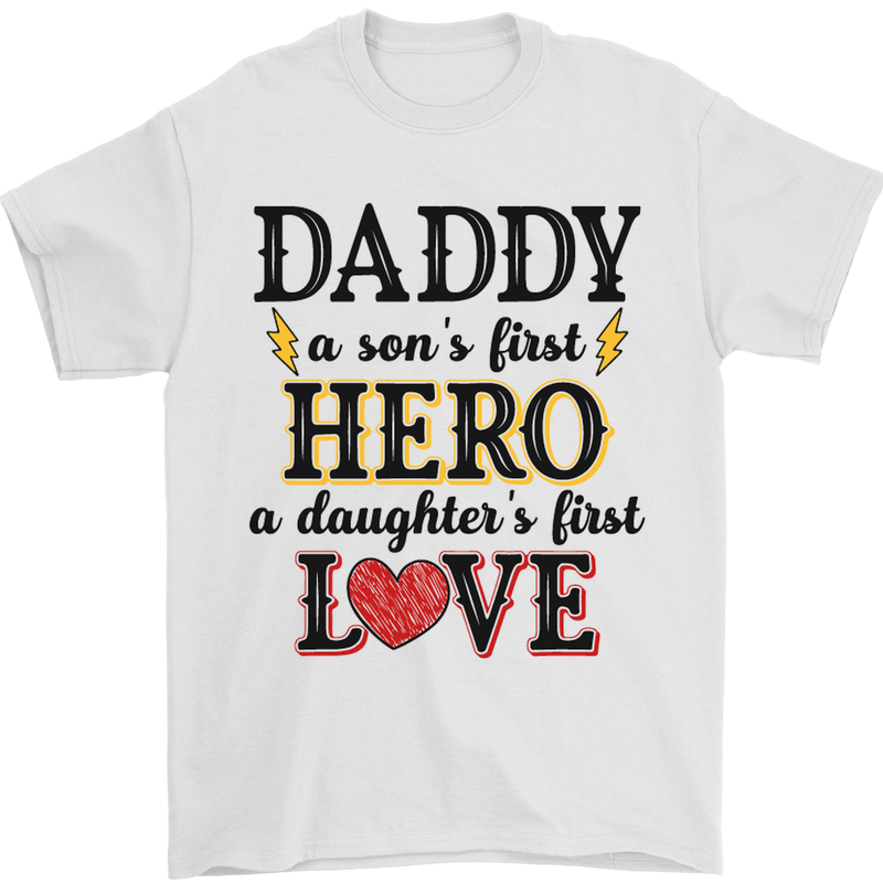 Fathers Day Daughter Love Son Hero Dad Mens T-Shirt Cotton Gildan White