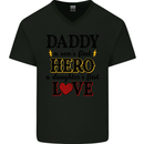 Fathers Day Daughter Love Son Hero Dad Mens V-Neck Cotton T-Shirt Black