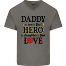 Fathers Day Daughter Love Son Hero Dad Mens V-Neck Cotton T-Shirt Charcoal