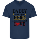 Fathers Day Daughter Love Son Hero Dad Mens V-Neck Cotton T-Shirt Navy Blue