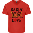 Fathers Day Daughter Love Son Hero Dad Mens V-Neck Cotton T-Shirt Red