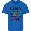 Fathers Day Daughter Love Son Hero Dad Mens V-Neck Cotton T-Shirt Royal Blue