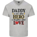 Fathers Day Daughter Love Son Hero Dad Mens V-Neck Cotton T-Shirt Sports Grey