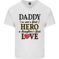 Fathers Day Daughter Love Son Hero Dad Mens V-Neck Cotton T-Shirt White